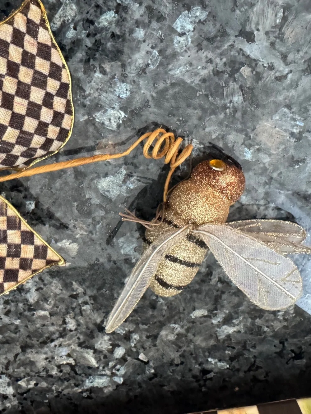 MACKENZIE-CHILDS Bee, on a Stem  Bee Decoration, Black-And-White Courtly Check